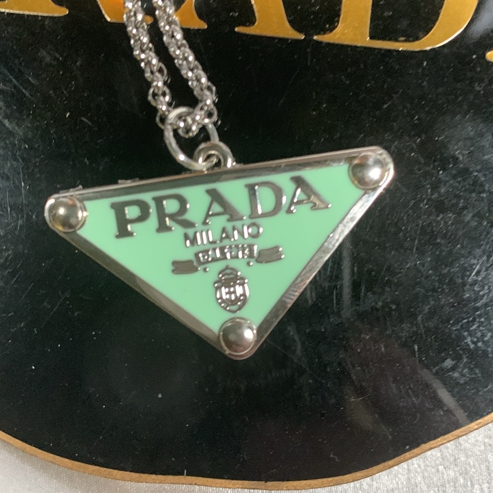 Unique upcycled Prada charm on a silver rope chain - Picture 2 of 6